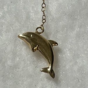 14k Yellow Gold Dolphin Threader Earring